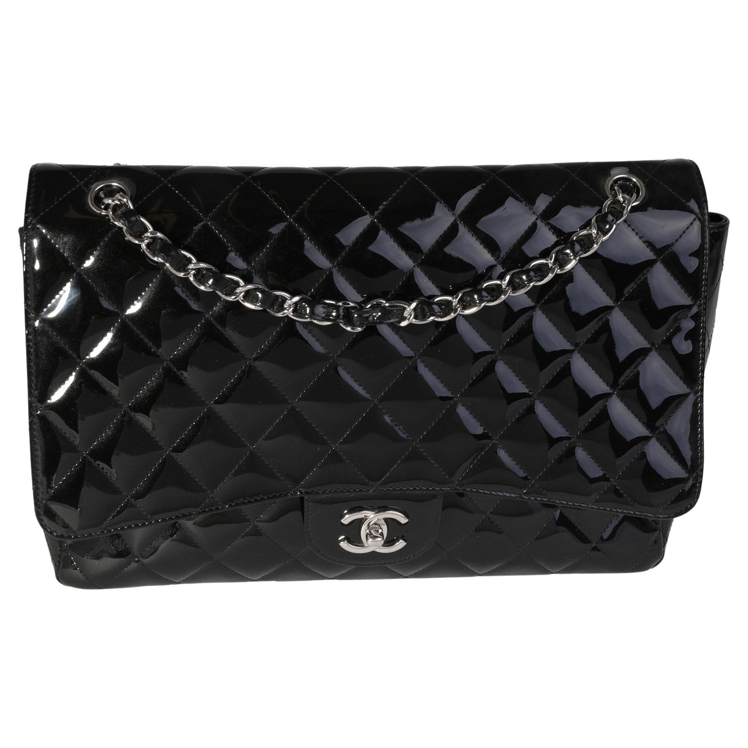 2014 Chanel Black Quilted Caviar Leather Maxi Classic Double
