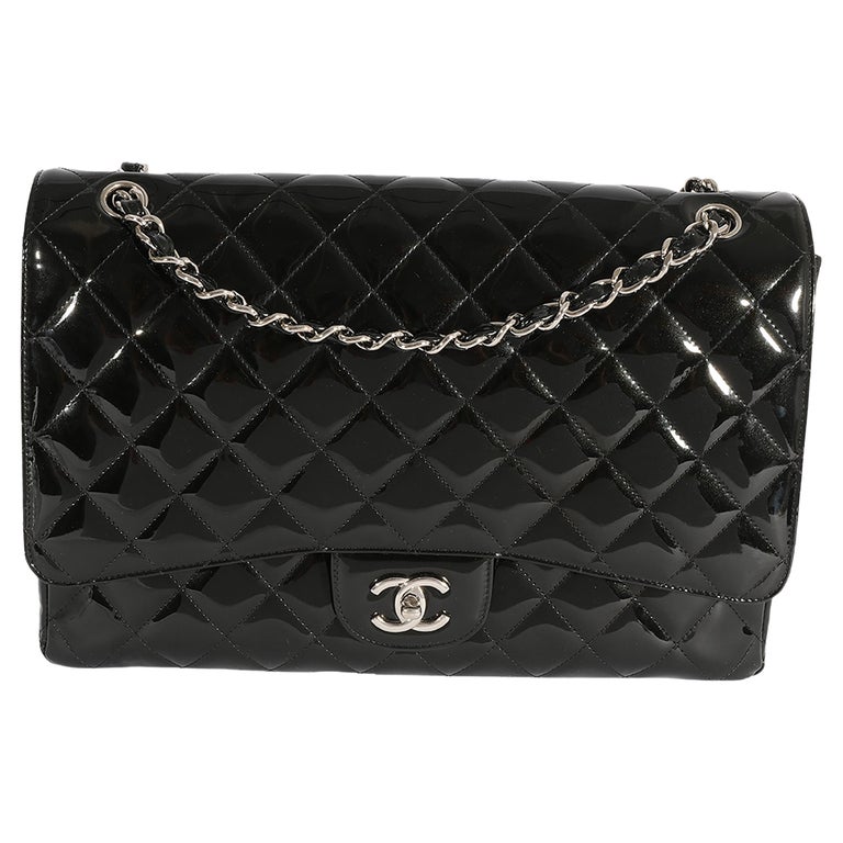 Chanel Black Quilted Patent Leather Maxi Classic Single Flap Bag For ...