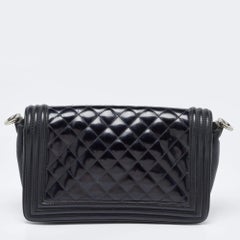 Chanel Black Quilted Patent Leather Medium Boy Bag