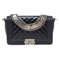 Chanel Black Quilted Patent Leather Medium Boy Bag