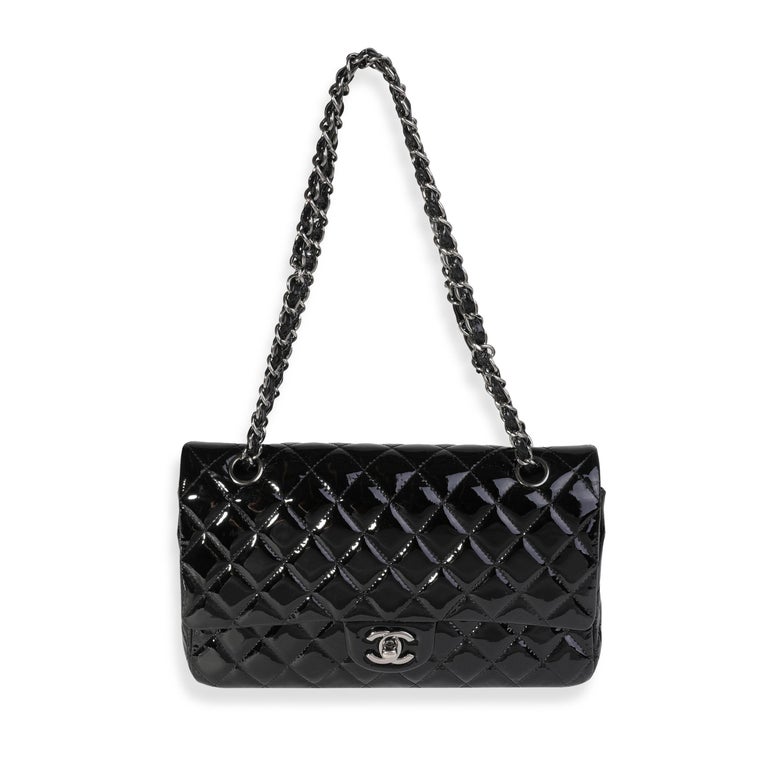 Chanel Black Quilted Patent Leather Medium Classic Double Flap Bag For ...