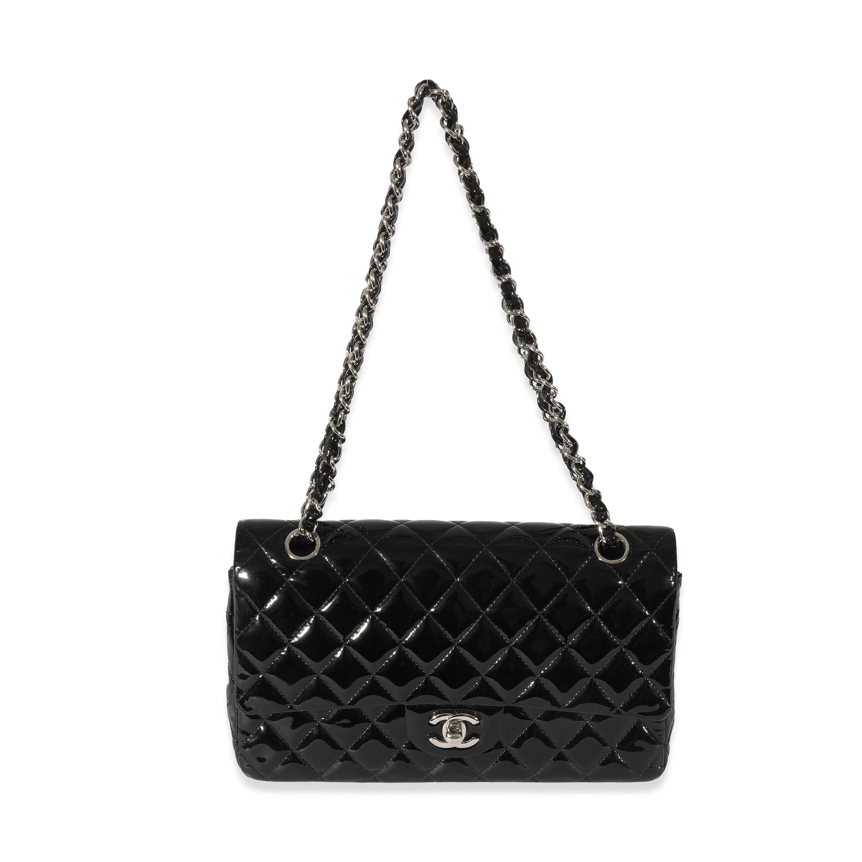 Listing Title: Chanel Black Quilted Patent Leather Medium Classic Double Flap Bag
 SKU: 128364
 MSRP: 8800.00
 Condition: Pre-owned 
 Condition Description: A timeless classic that never goes out of style, the flap bag from Chanel dates back to 1955