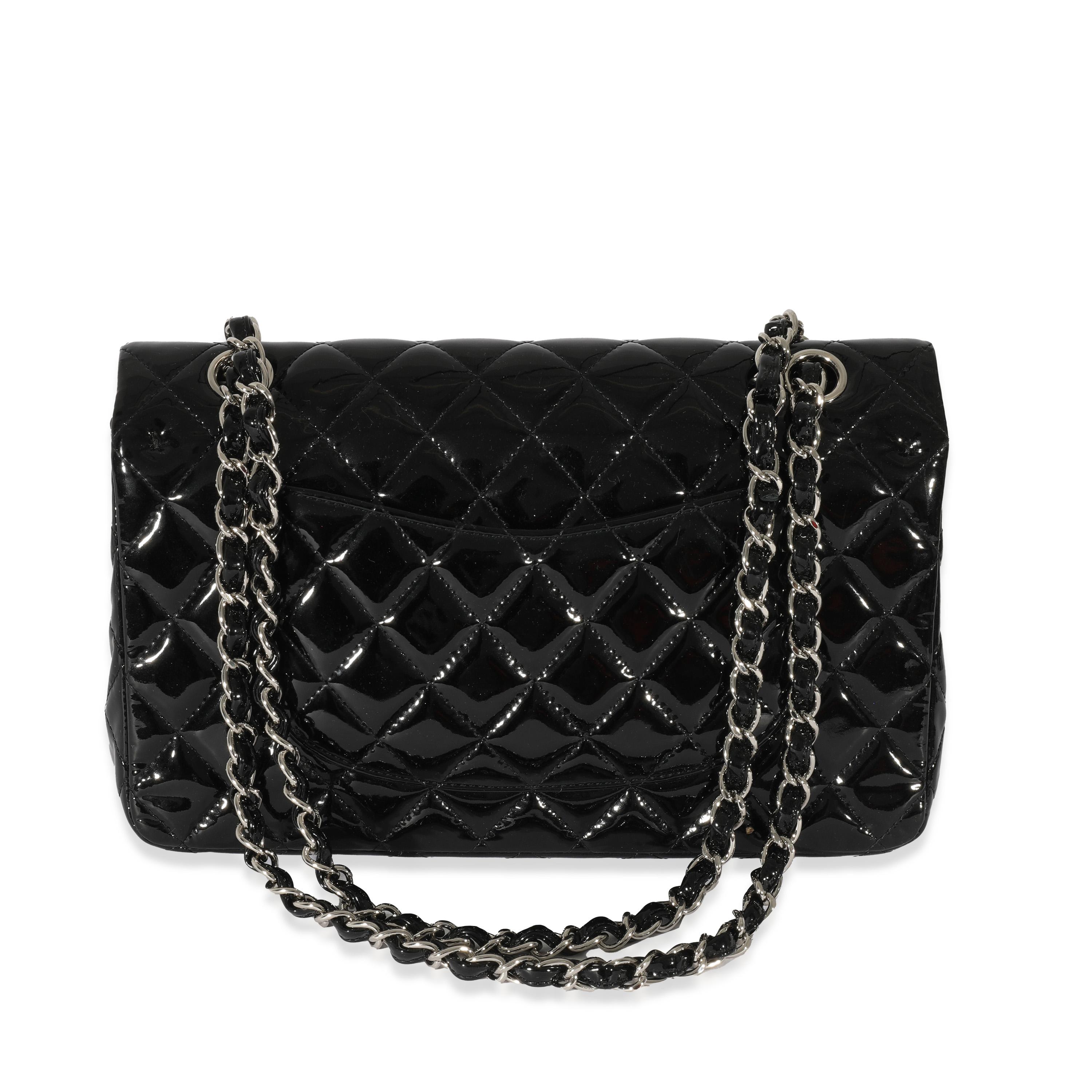 Chanel Black Quilted Patent Leather Medium Classic Double Flap Bag In Excellent Condition For Sale In New York, NY