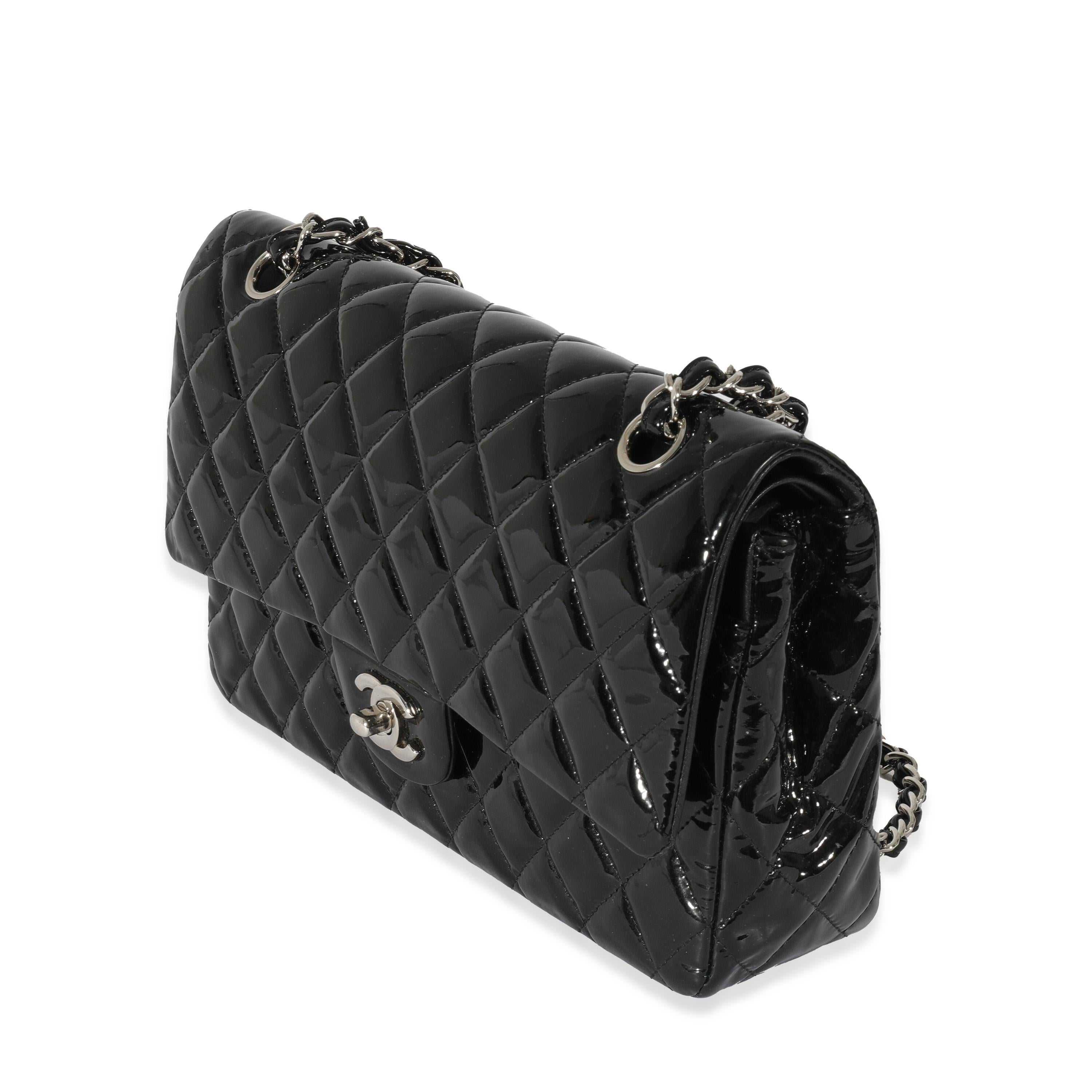 Women's Chanel Black Quilted Patent Leather Medium Classic Double Flap Bag For Sale
