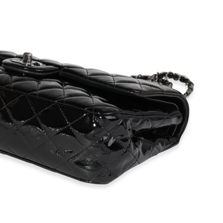 Chanel Black Quilted Patent Leather Medium Classic Double Flap Bag For ...