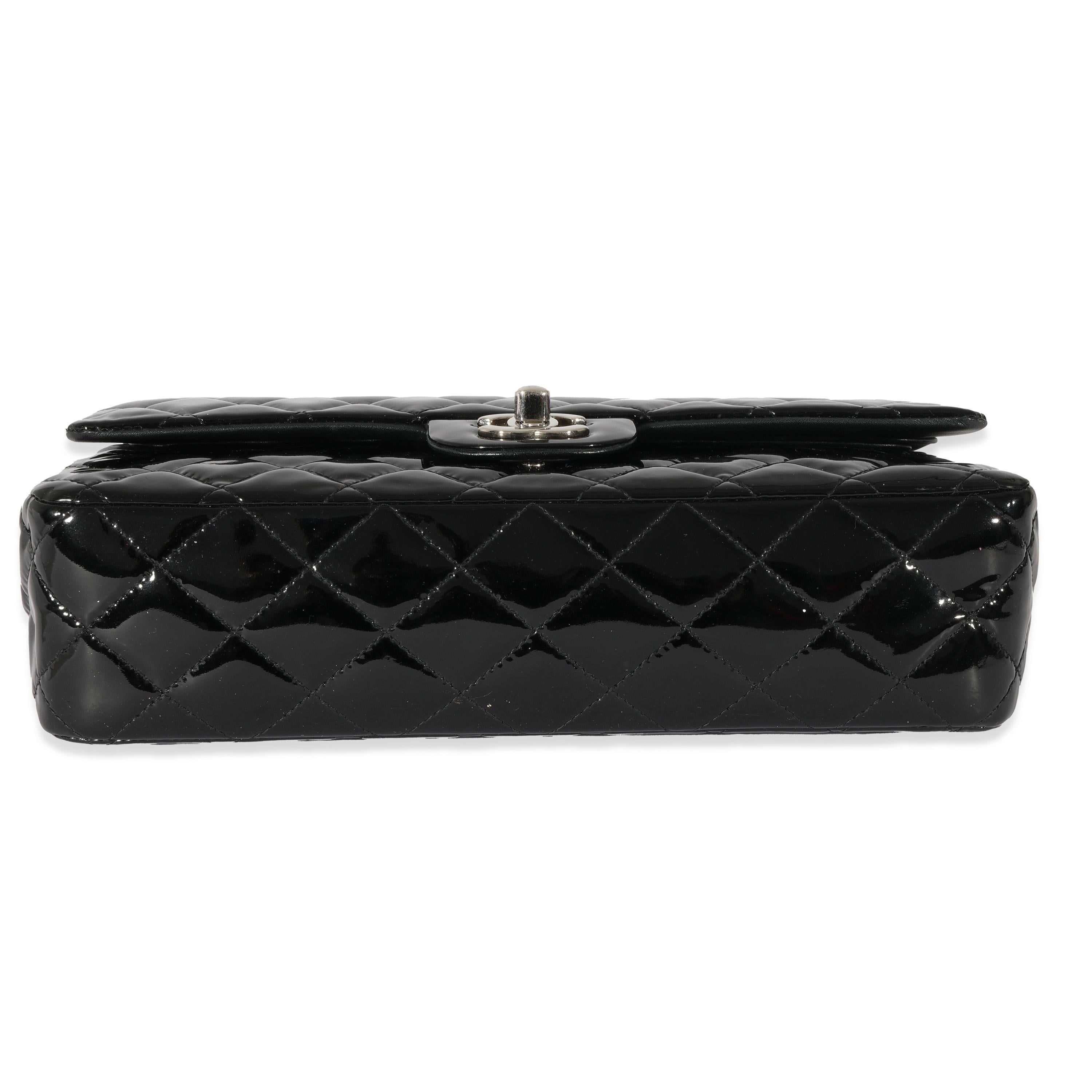 Chanel Black Quilted Patent Leather Medium Classic Double Flap Bag For Sale 3