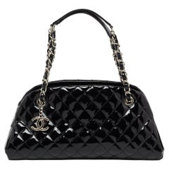 Chanel Black Quilted Patent Leather Medium Just Mademoiselle Bowler Bag