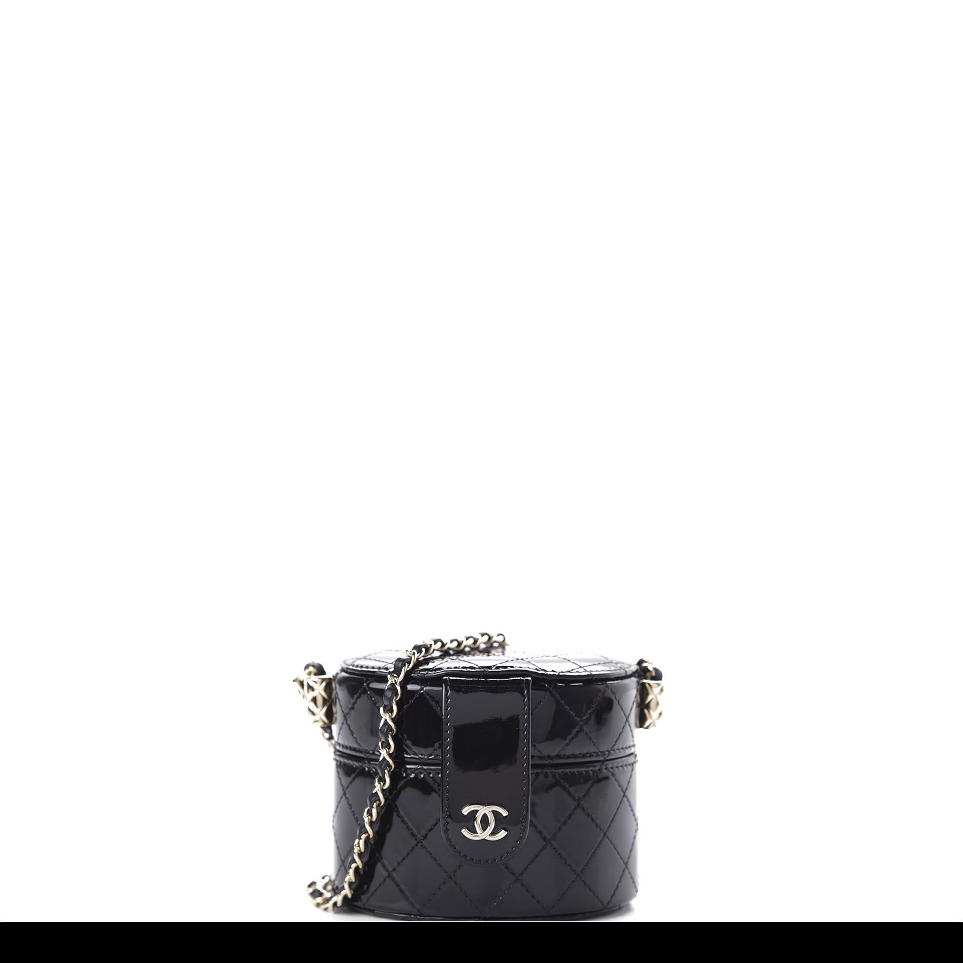 Chanel Black Quilted Patent Leather Micro Mini Jewelry Box Crossbody Bag For Sale 8