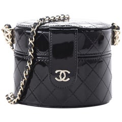 Chanel Black Quilted Patent Leather Micro Mini Jewelry Box Crossbody Bag