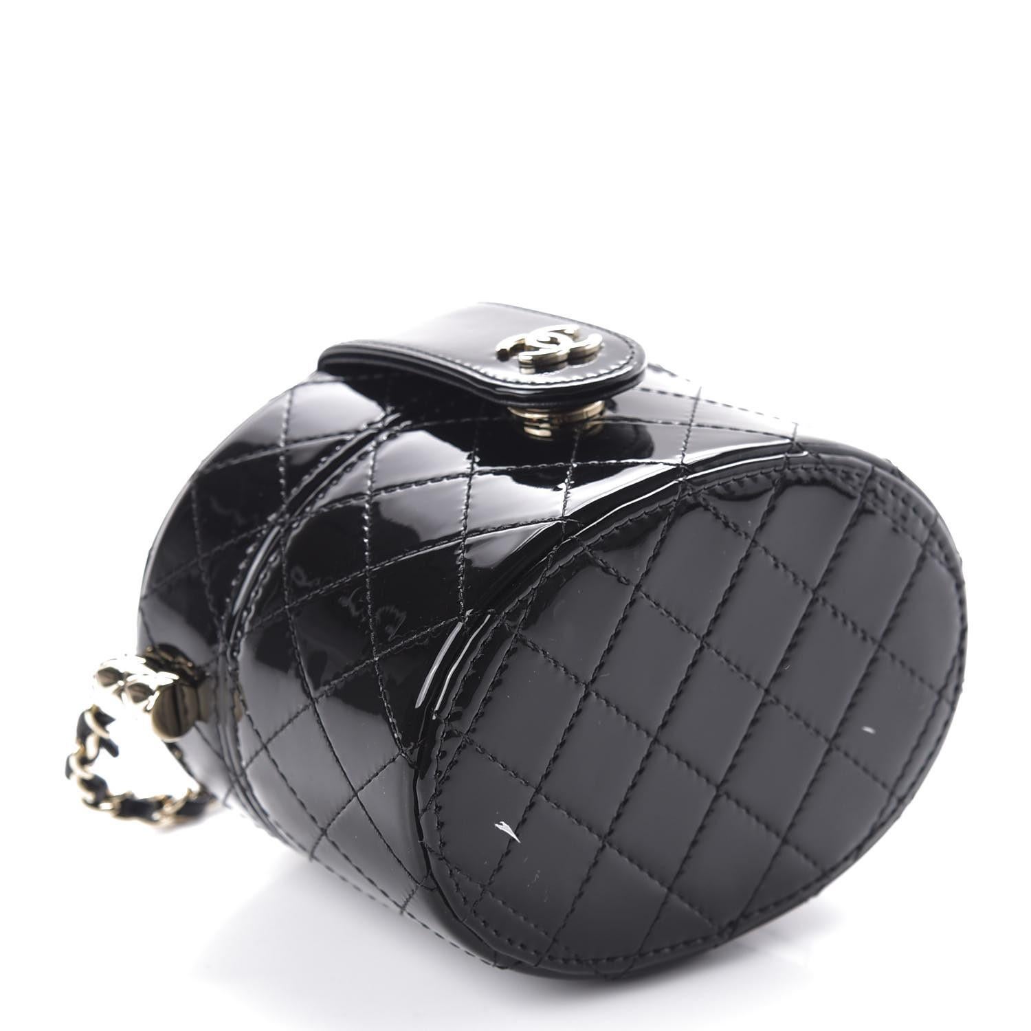 Women's or Men's Chanel Black Quilted Patent Leather Micro Mini Jewelry Box Crossbody Bag For Sale