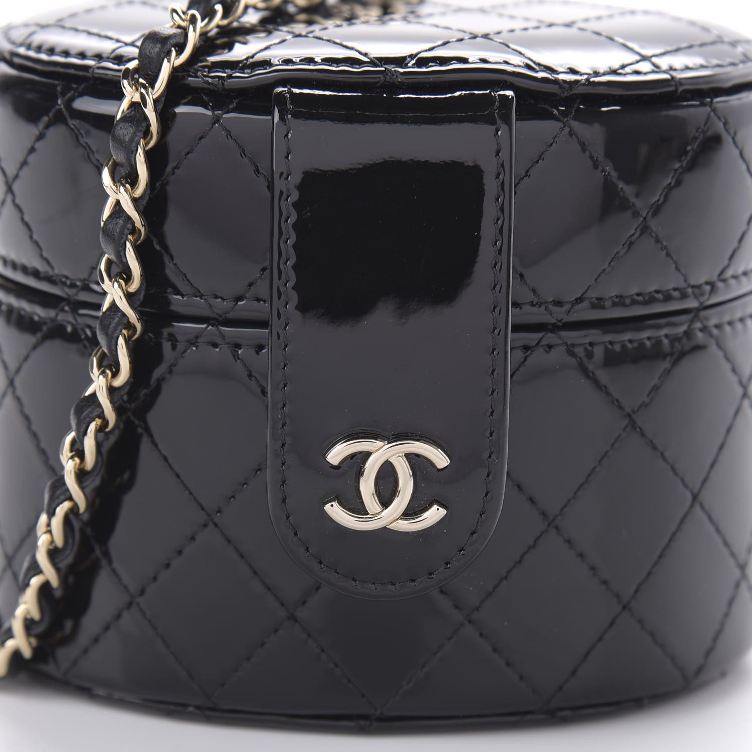 Chanel Black Quilted Patent Leather Micro Mini Jewelry Box Crossbody Bag For Sale 4