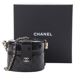 Chanel Black Quilted Patent Leather Micro Mini Jewelry Box Crossbody Bag