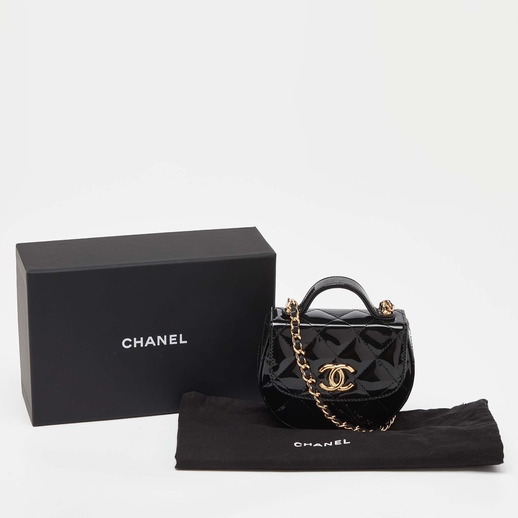 Chanel Black Quilted Patent Leather Mini Top Handle Flap Crossbody Bag For Sale 9