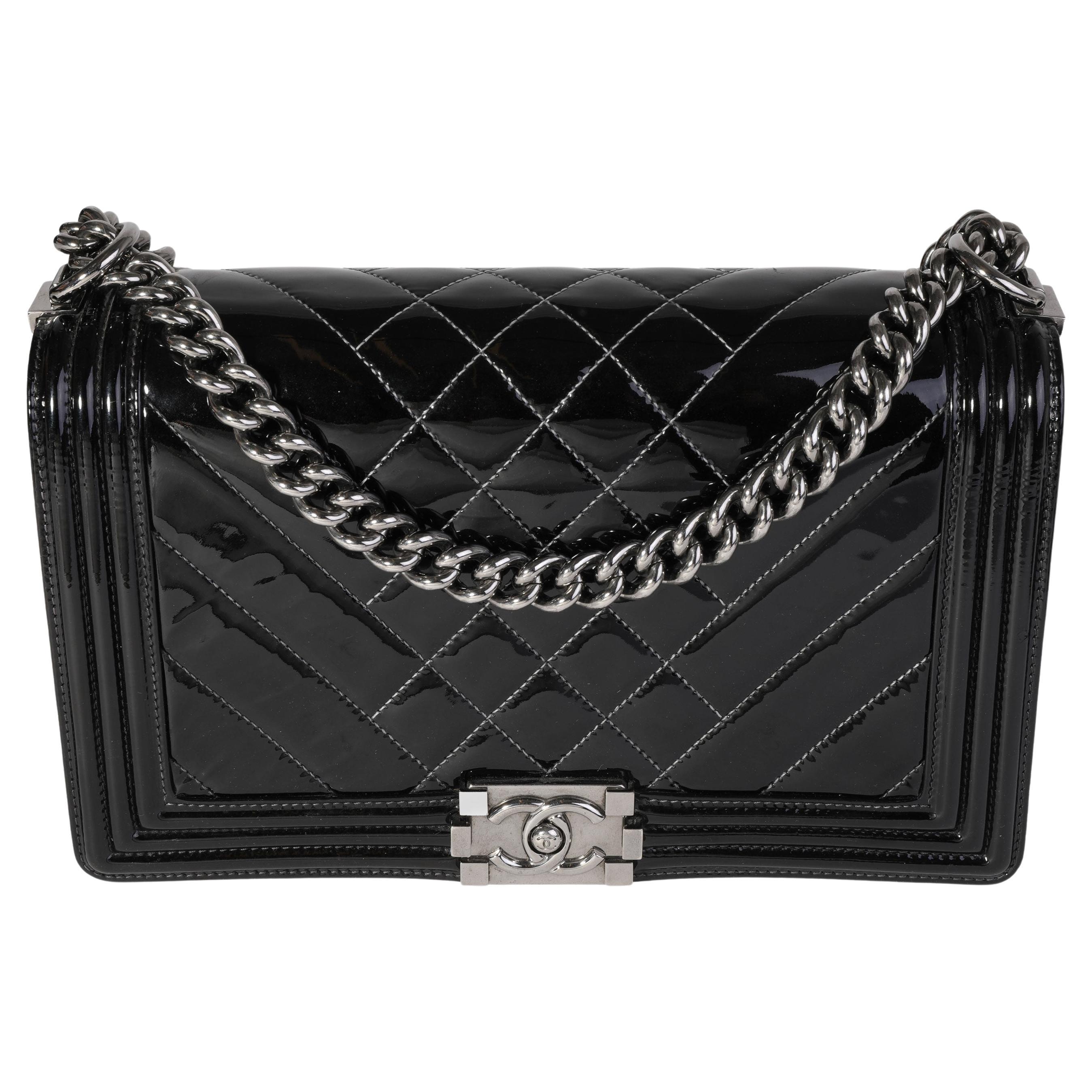 Chanel Black Quilted Patent Leather New Medium Boy Bag