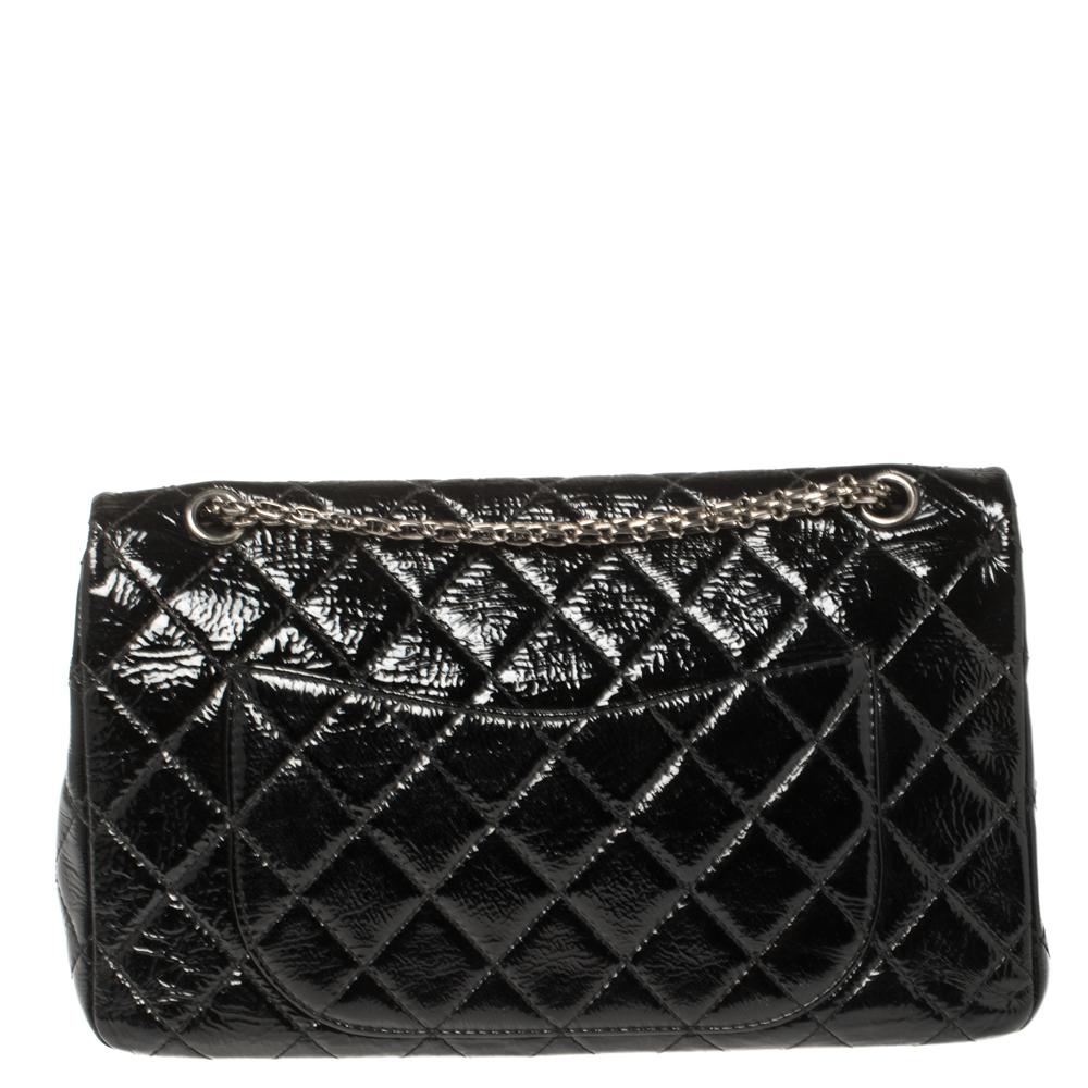 Chanel Black Quilted Patent Leather Reissue 2.55 Classic 227 Flap Bag In Good Condition In Dubai, Al Qouz 2