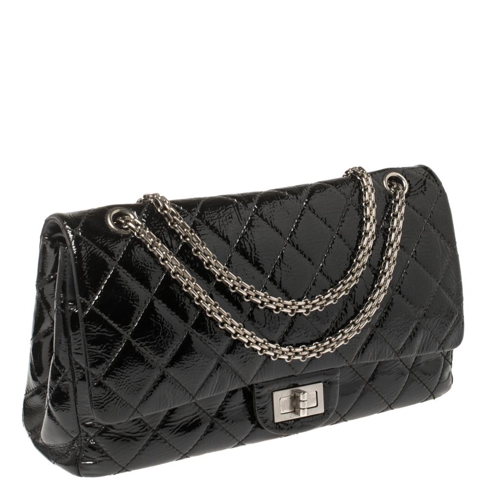Women's Chanel Black Quilted Patent Leather Reissue 2.55 Classic 227 Flap Bag