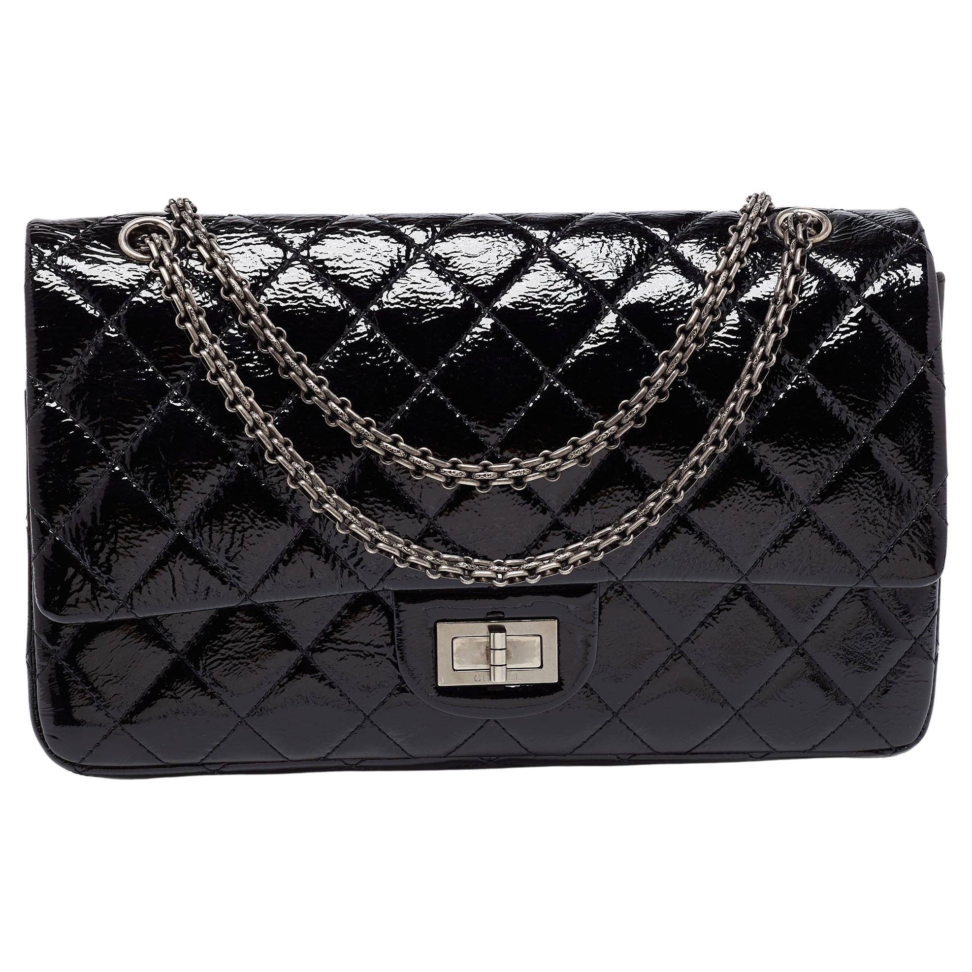 Chanel Black Quilted Patent Leather Reissue 2.55 Classic 227 Flap Bag