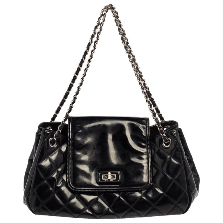 black patent leather chanel handbag white