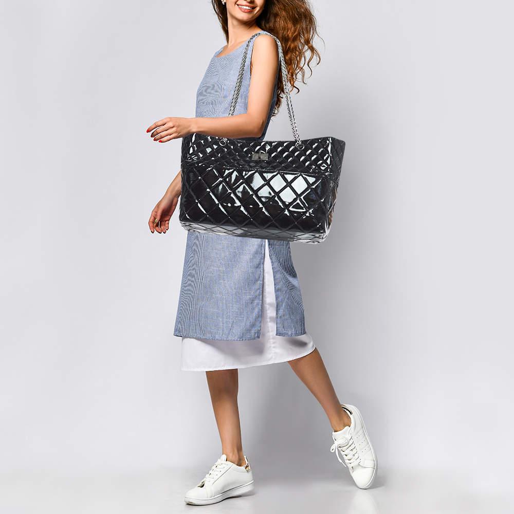 Chanel Black Quilted Patent Leather Reissue East West Tote 7