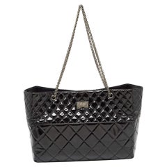 Chanel Black Quilted Patent Leather Reissue East West Tote