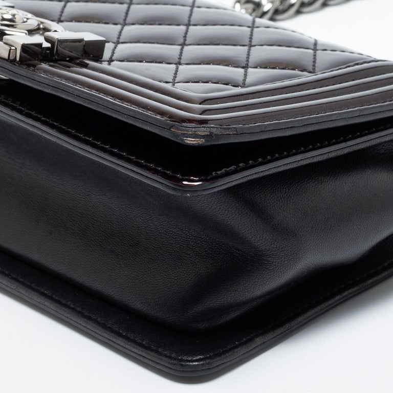 Chanel Black Quilted Patent Leather Small Boy Flap Bag For Sale at 1stDibs