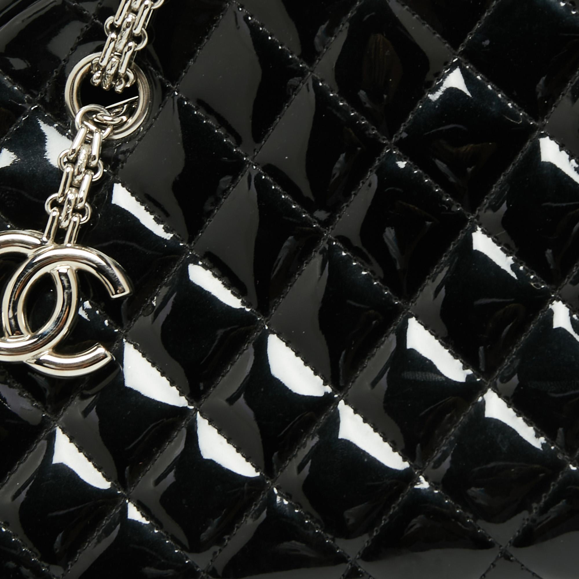 Chanel Black Quilted Patent Leather Small Just Mademoiselle Bowler Bag 4