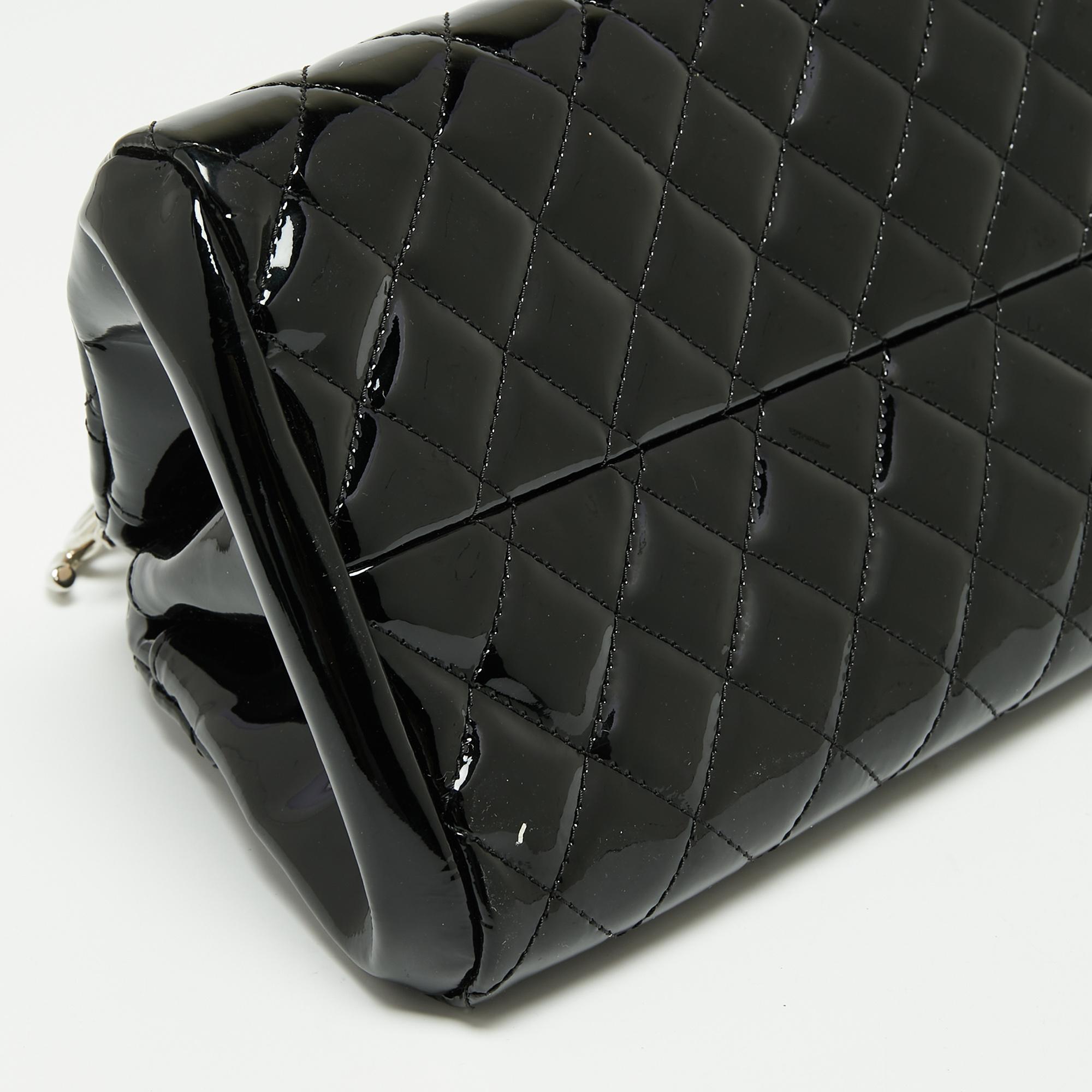 Chanel Black Quilted Patent Leather Small Just Mademoiselle Bowler Bag In Good Condition In Dubai, Al Qouz 2
