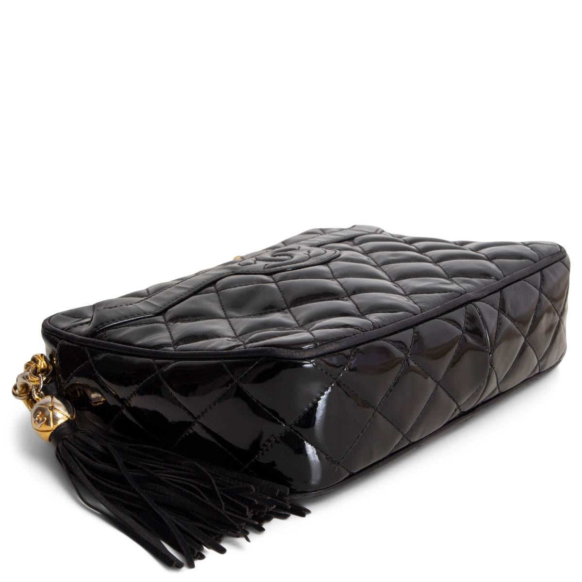 Women's CHANEL black quilted patent leather TASSEL CAMERA Shoulder Bag