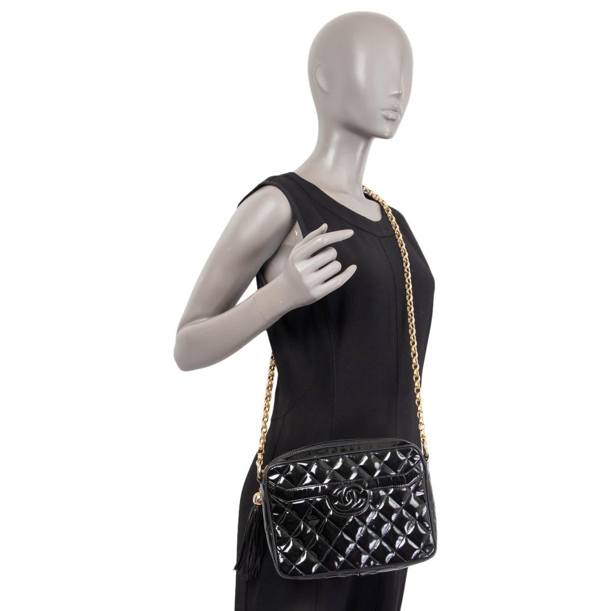 CHANEL black quilted patent leather TASSEL CAMERA Shoulder Bag 5