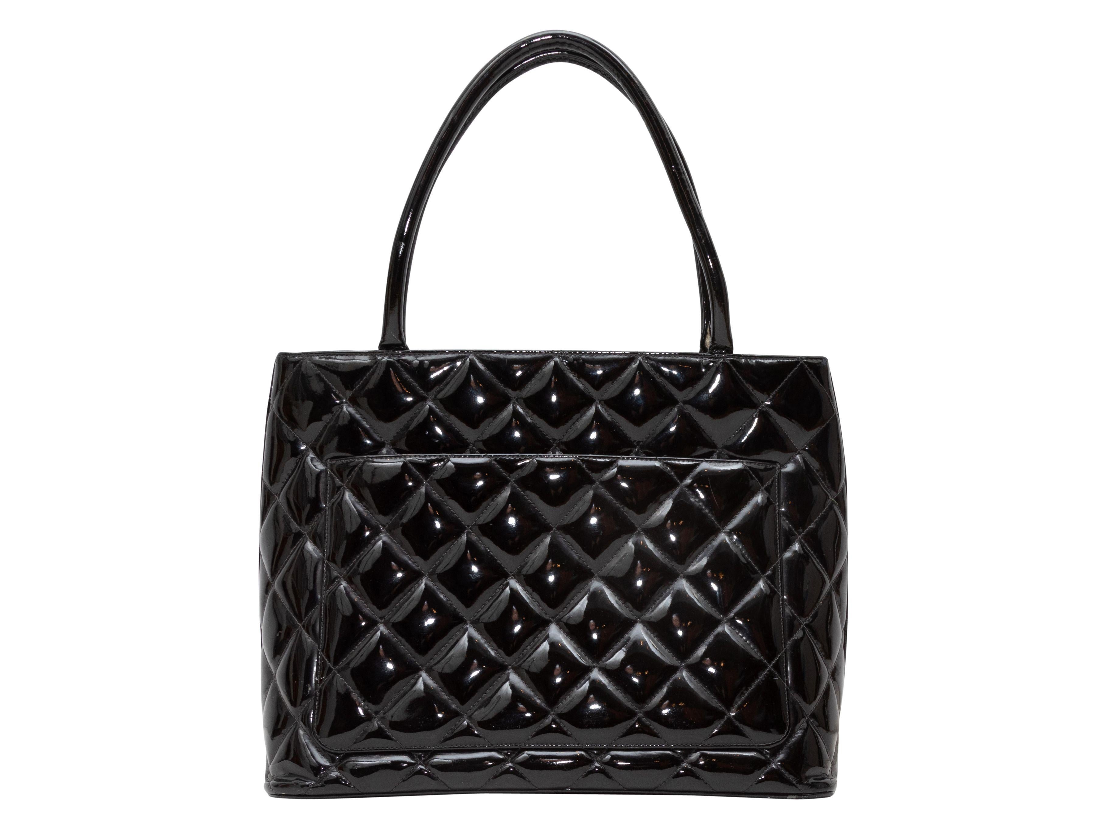 Chanel Black Quilted Patent Leather Tote Bag 4