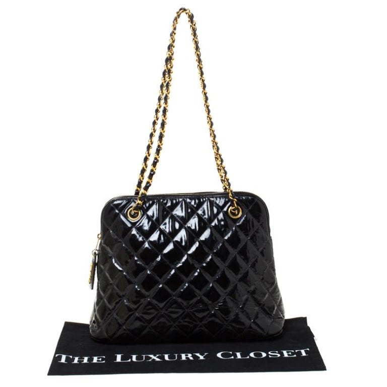 Chanel Black Quilted Patent Leather Vintage Dome Shoulder Bag For