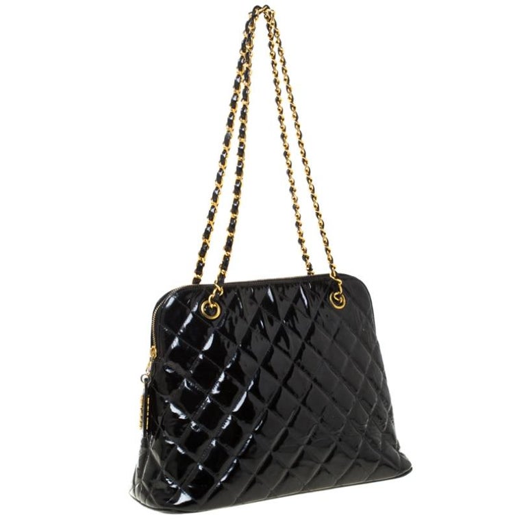 Chanel Black Quilted Patent Leather Vintage Dome Shoulder Bag For Sale ...
