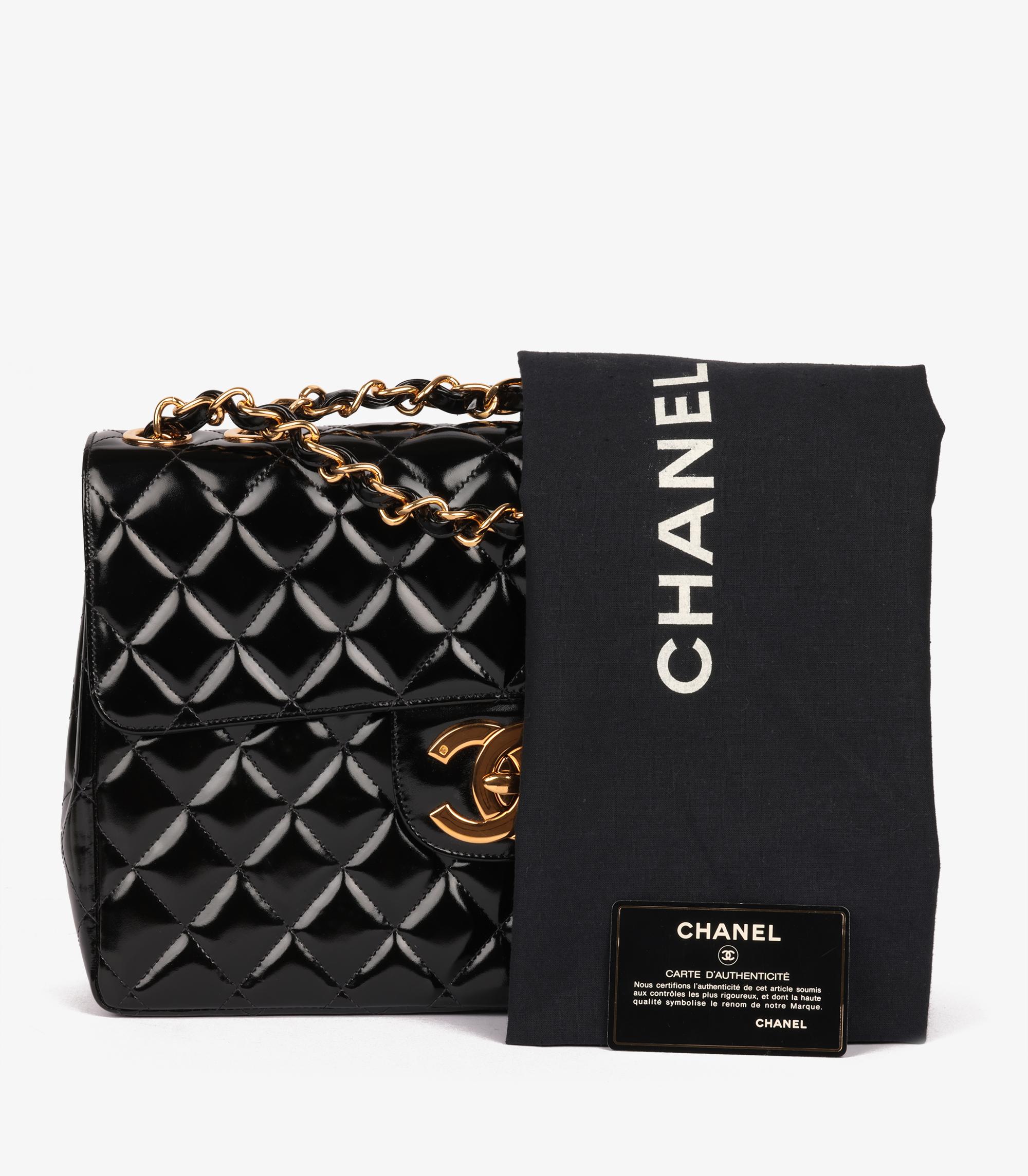 Chanel Black Quilted Patent Leather Vintage Jumbo XL Classic Single Flap Bag For Sale 6