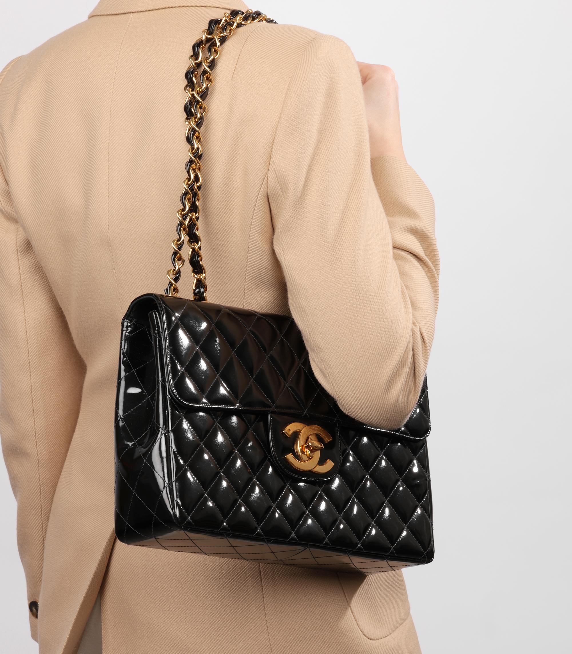 Chanel Black Quilted Patent Leather Vintage Jumbo XL Classic Single Flap Bag

Product Details
Xupes Ref: HB5470
Brand: Chanel
Model: Jumbo XL Classic Single Flap Bag
Type: Shoulder, Crossbody
Serial Number: 4599277
Age: 1996
Accompanied By: Chanel