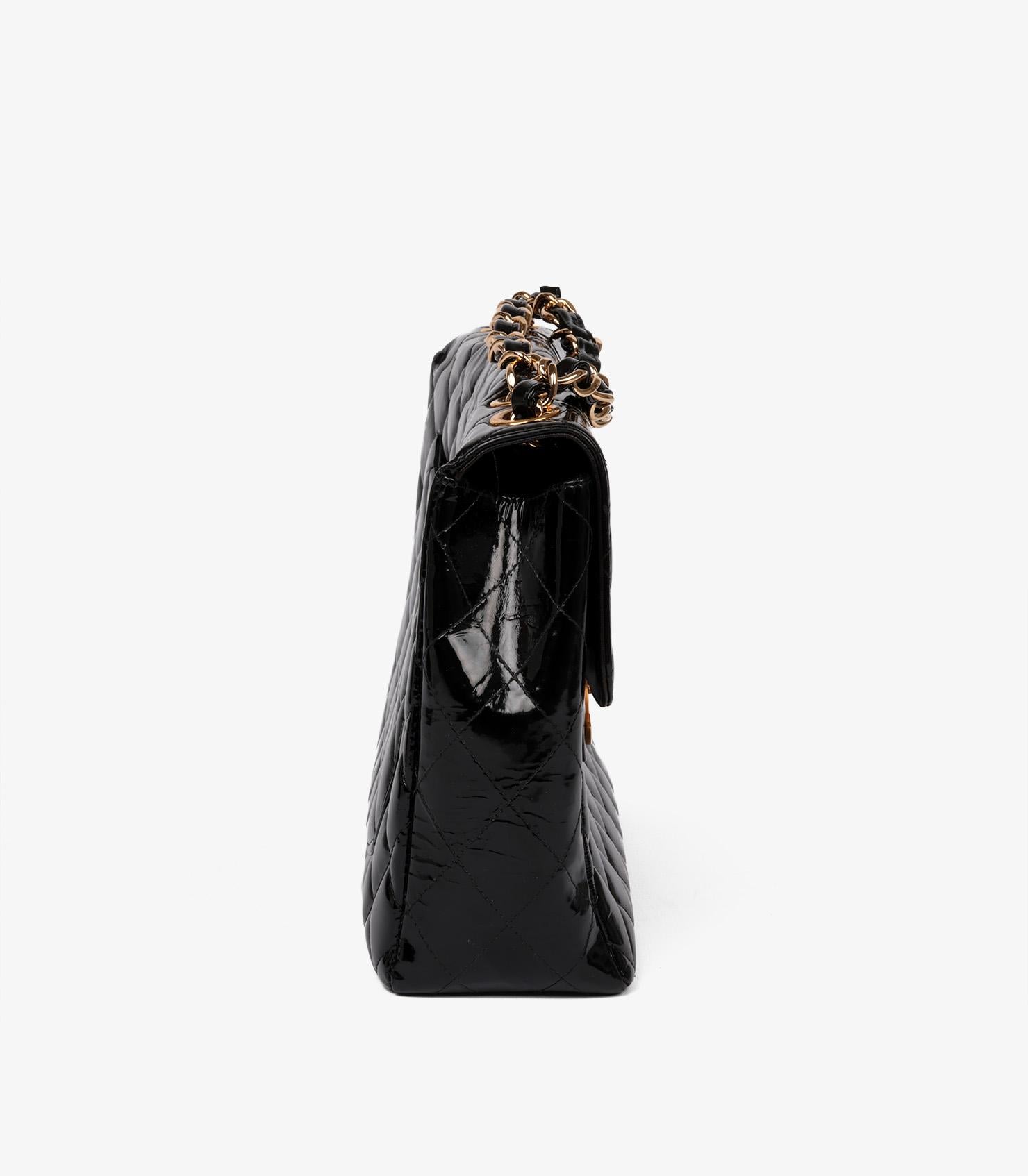 Women's or Men's Chanel Black Quilted Patent Leather Vintage Jumbo XL Classic Single Flap Bag For Sale