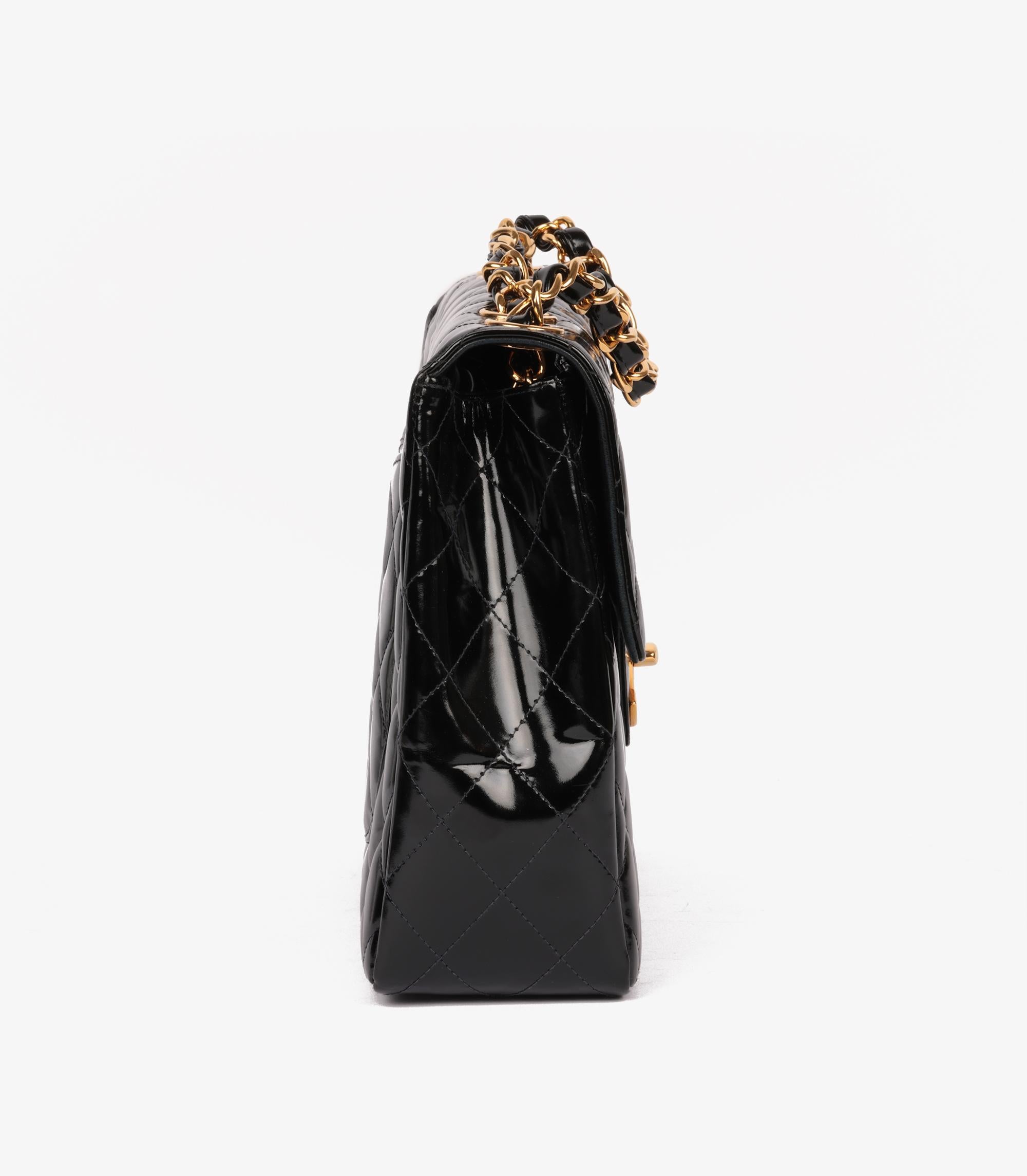 Chanel Black Quilted Patent Leather Vintage Jumbo XL Classic Single Flap Bag Pour femmes en vente