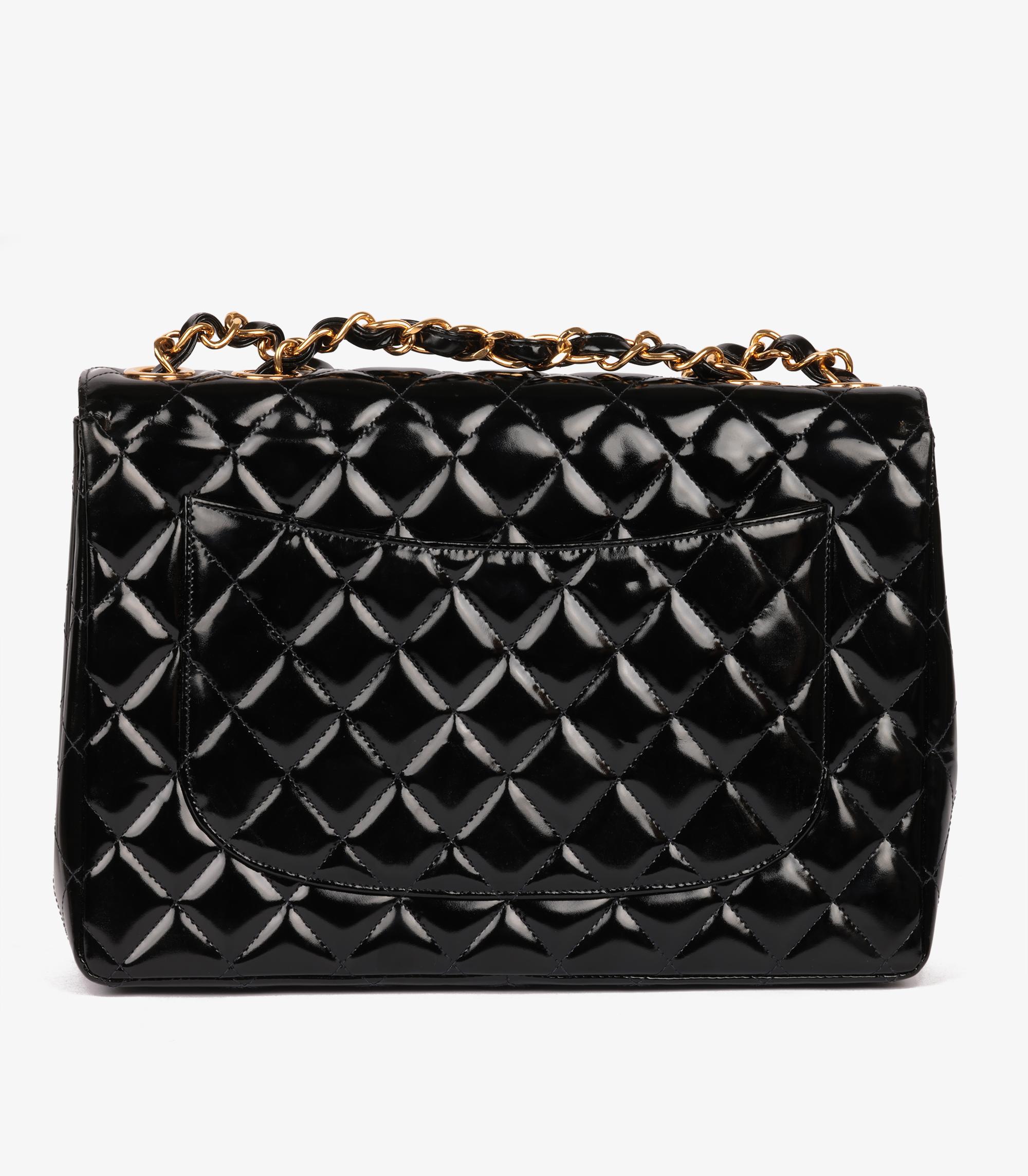 Chanel Black Quilted Patent Leather Vintage Jumbo XL Classic Single Flap Bag en vente 1