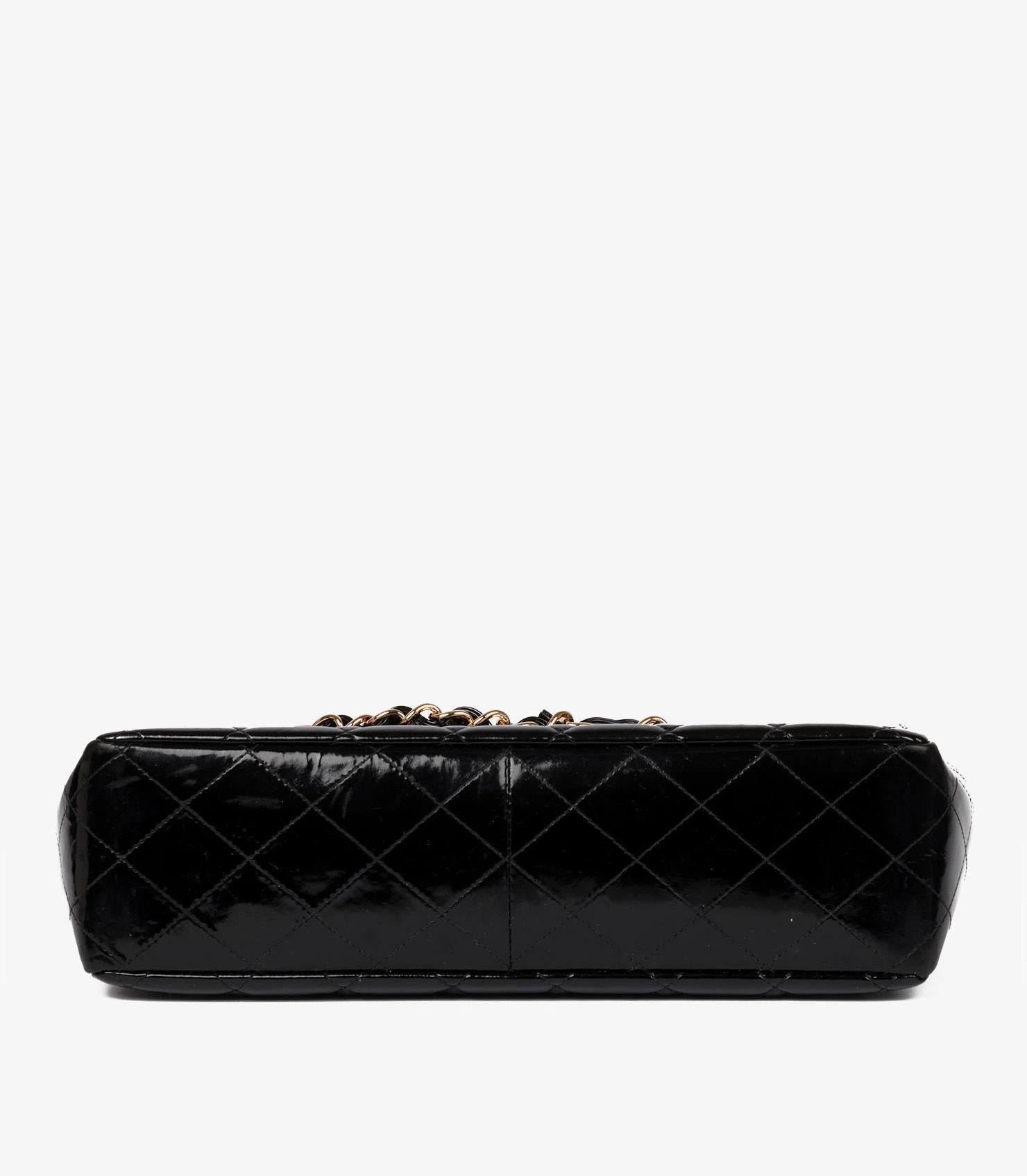 Chanel Black Quilted Patent Leather Vintage Jumbo XL Classic Single Flap Bag For Sale 2