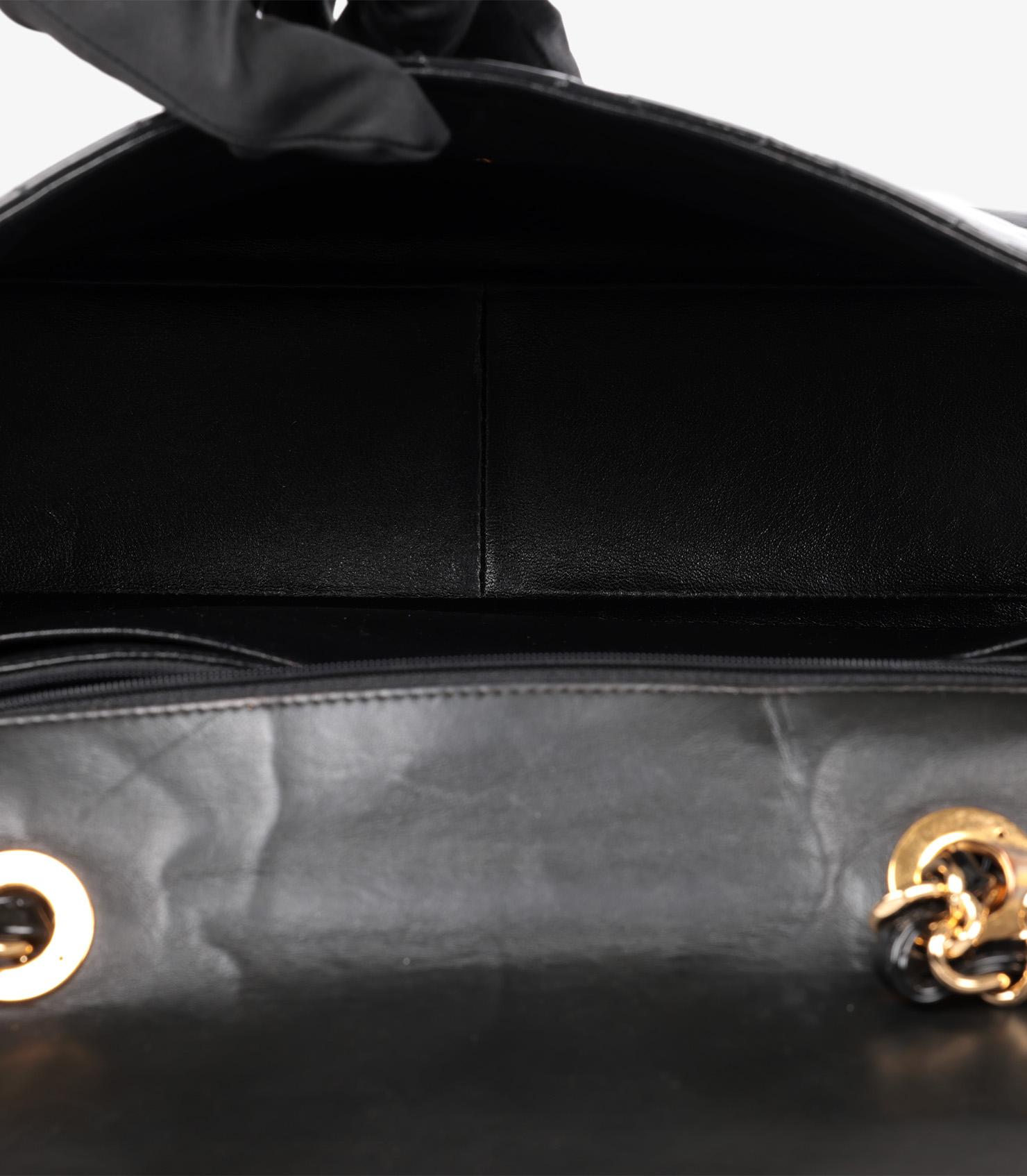 Chanel Black Quilted Patent Leather Vintage Jumbo XL Classic Single Flap Bag For Sale 5