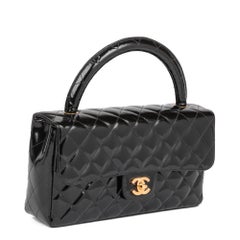 CHANEL Black Quilted Patent Leather Vintage Medium Classic Kelly Flap Bag