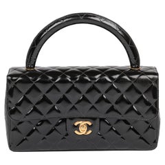 CHANEL Black Quilted Patent Leather Vintage Medium Classic Kelly Flap Bag
