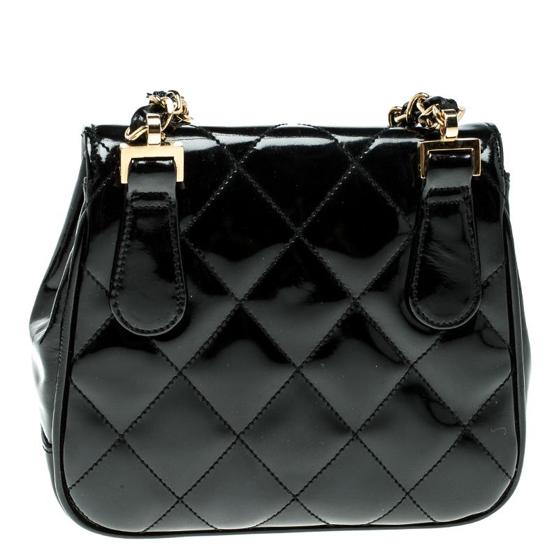 Women's Chanel Black Quilted Patent Leather Vintage Mini Single Flap Bag