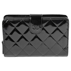 Chanel BLACK QUILTED PATENT LEATHER ZIP POCKET WALLET