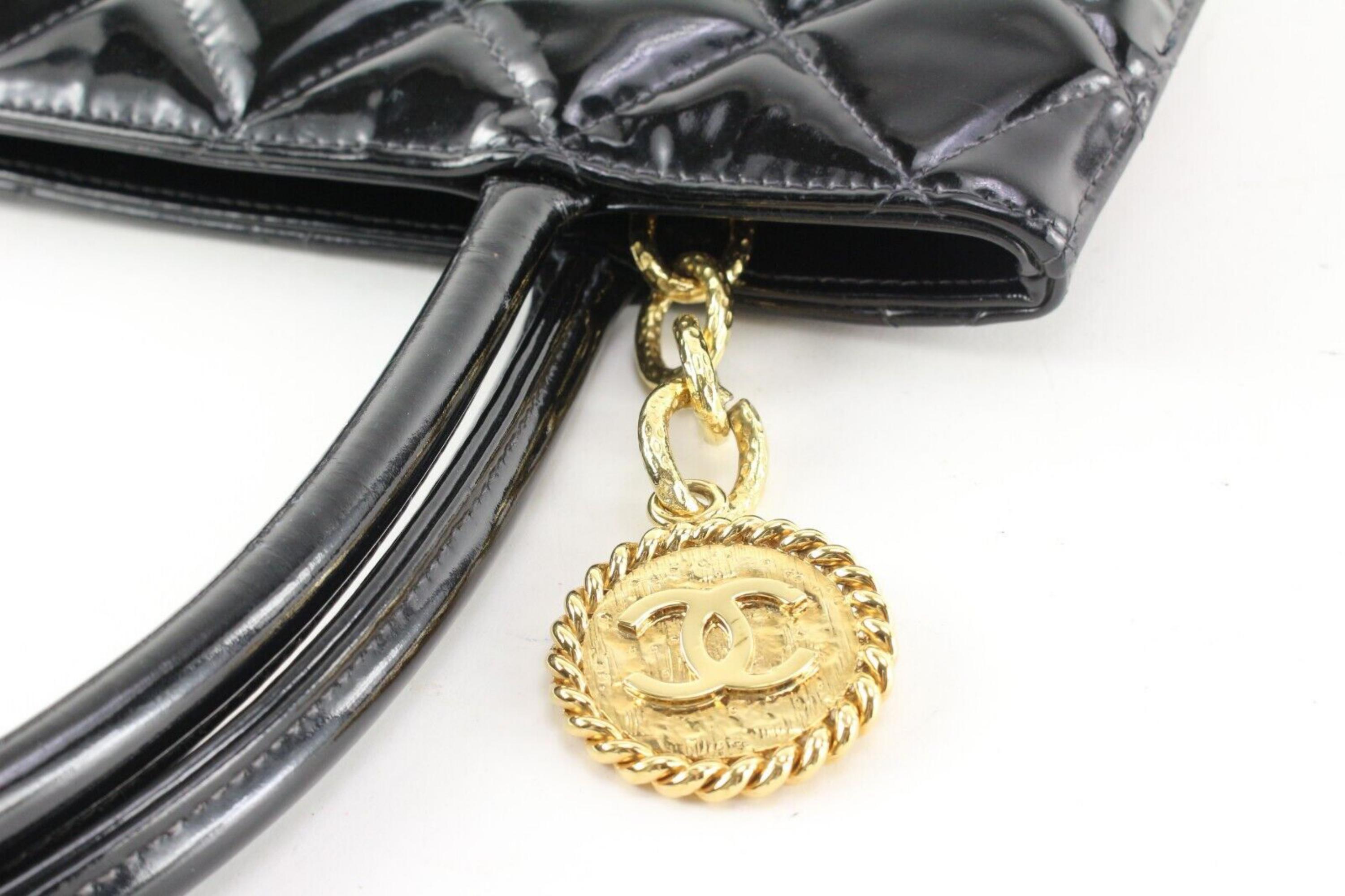 Chanel Black Quilted Patent Medallion Zip Tote GHW 3CK0418 3