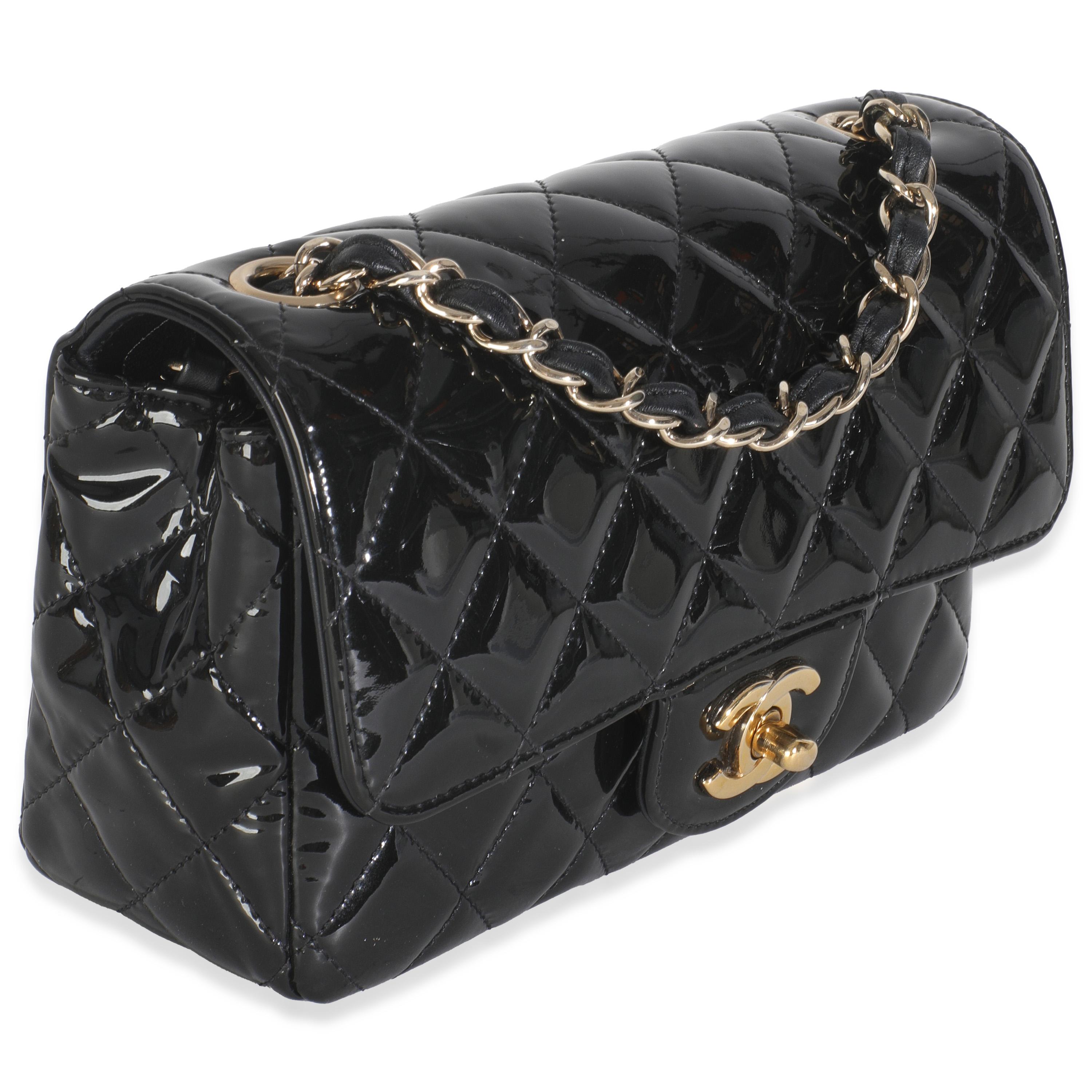 Noir Chanel Black Quilted Patent Mini Rectangular Flap Bag en vente