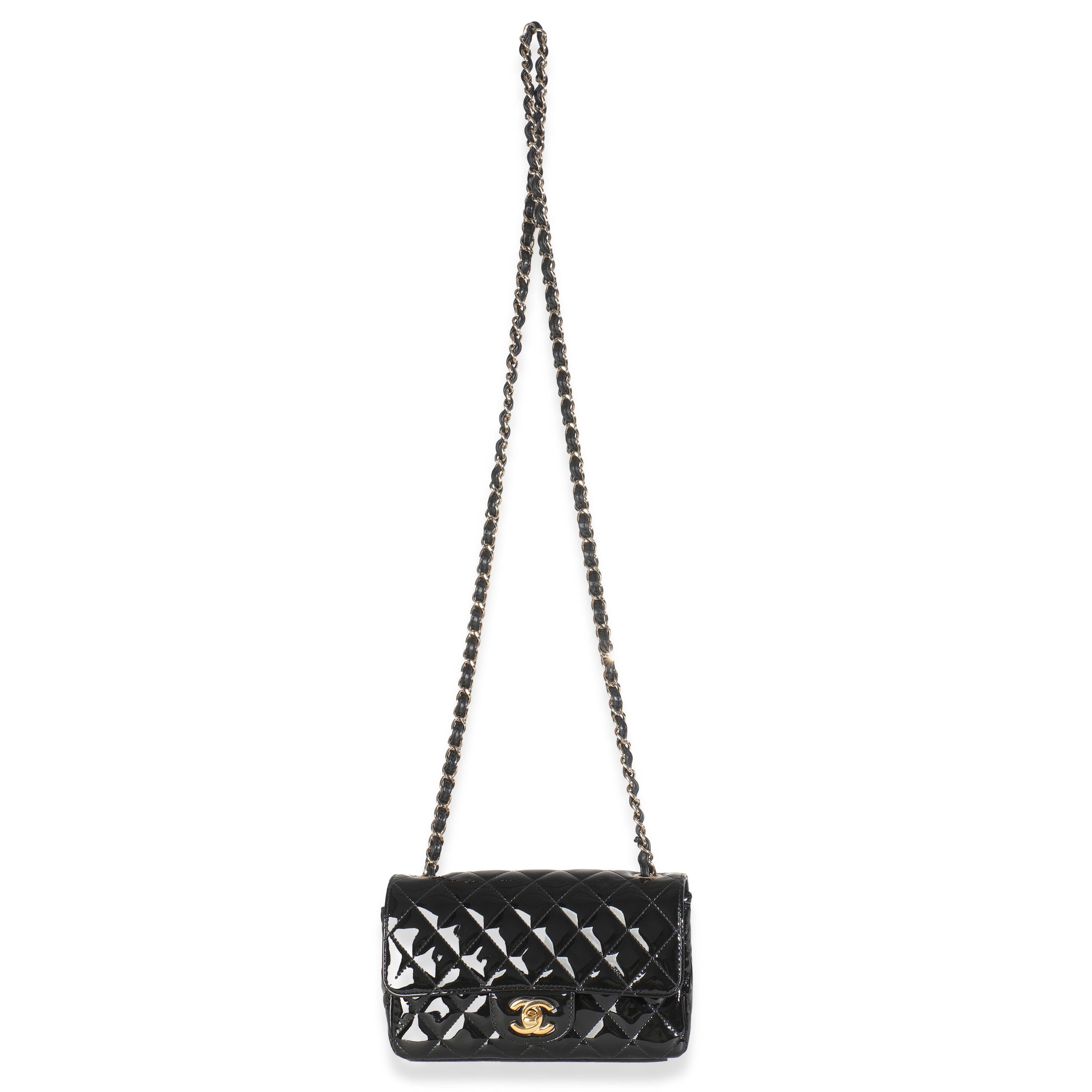 Chanel Black Quilted Patent Mini Rectangular Flap Bag en vente 1