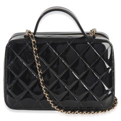 Chanel Black Quilted Patent Top Handle Vanity With Chain