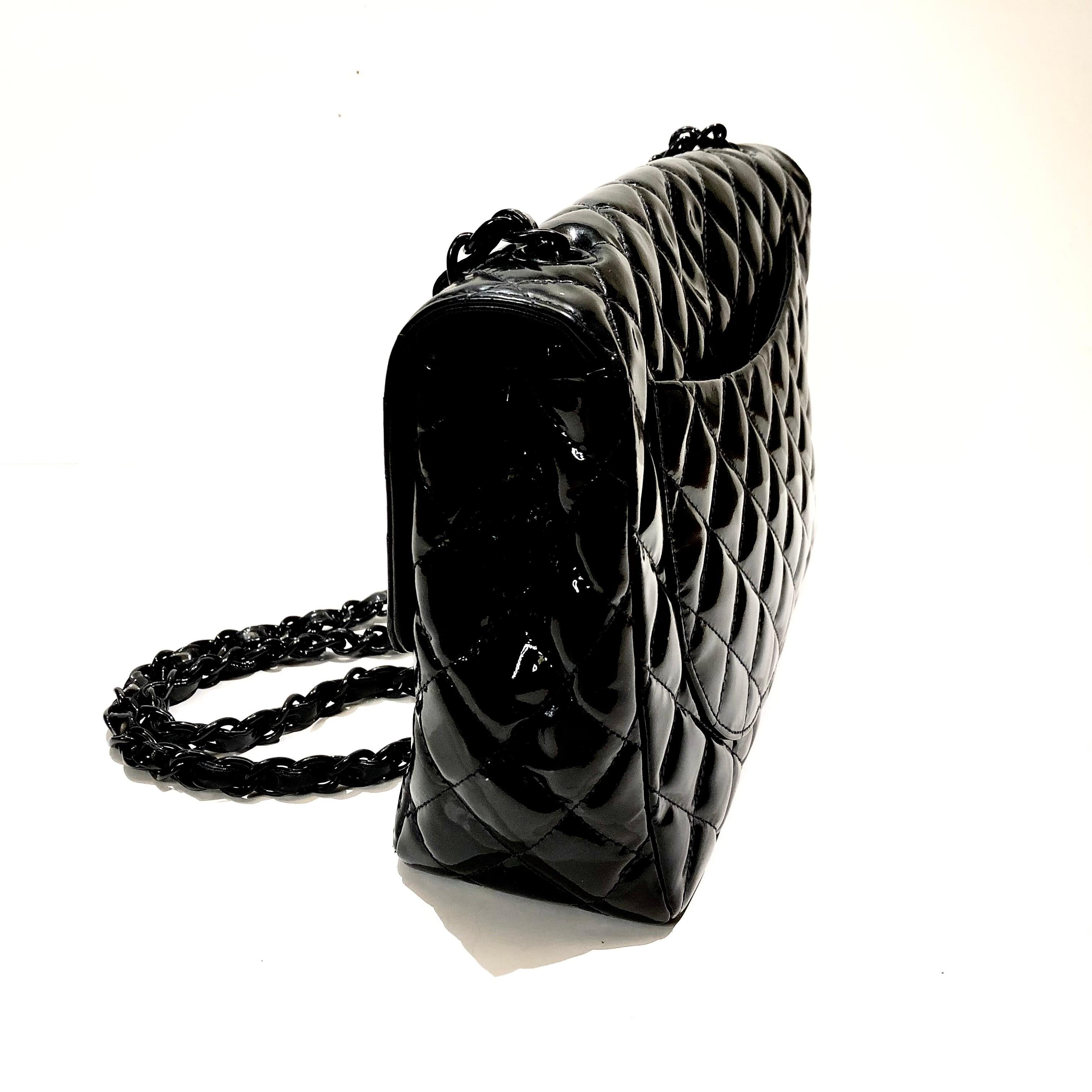 Chanel black quilted patent with black hardware 