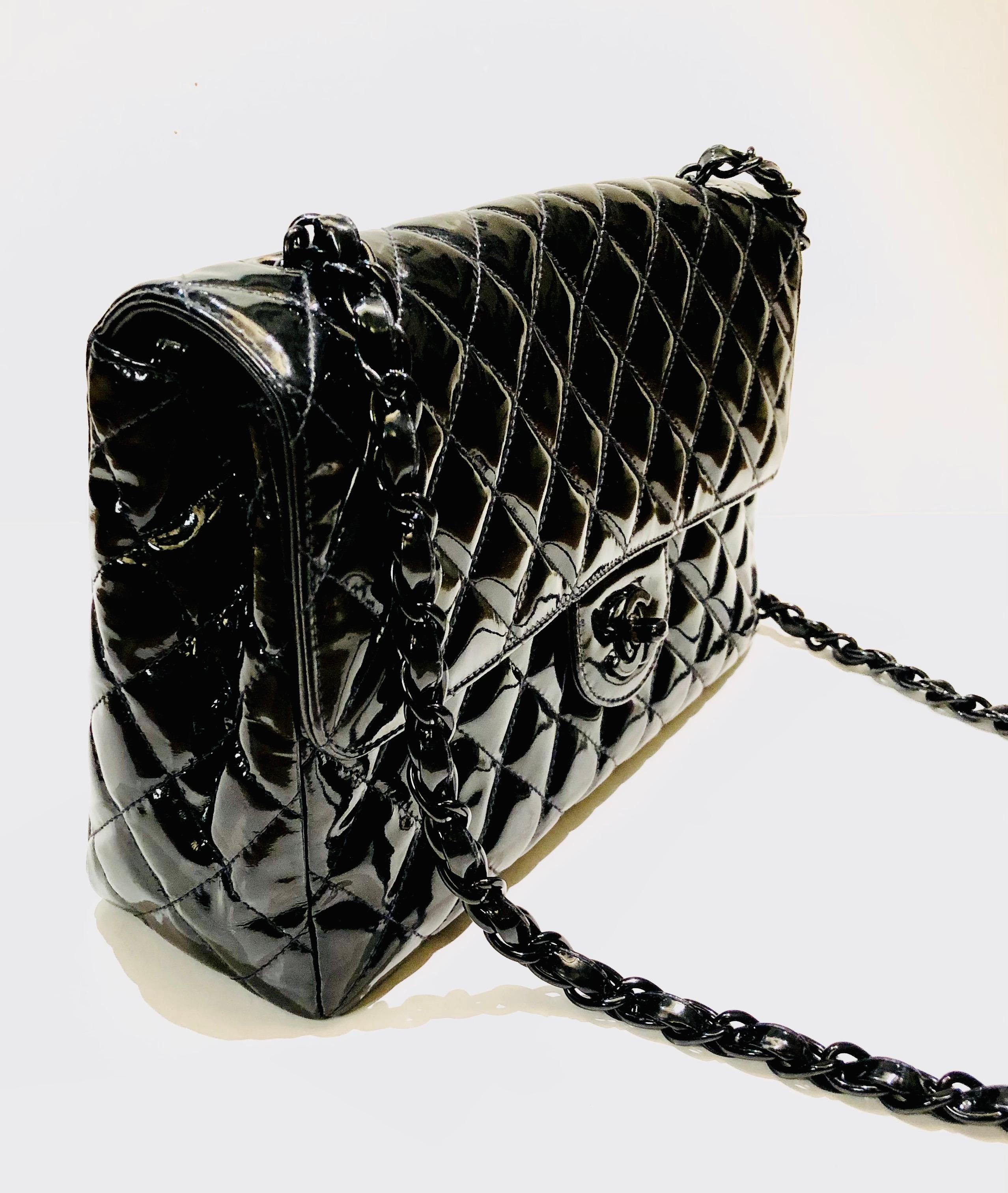 Chanel black quilted patent with black hardware 