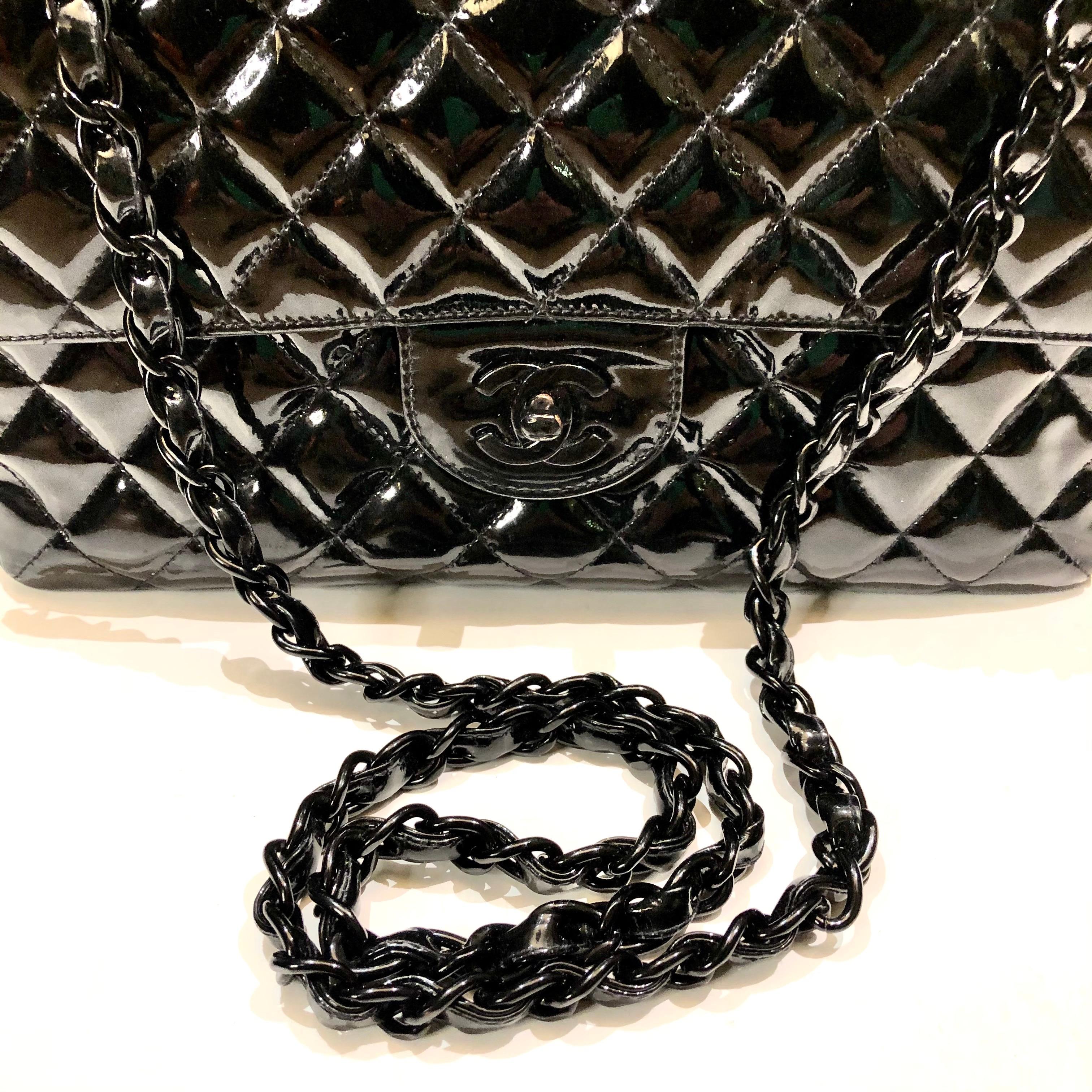 Chanel black quilted patent with black hardware 